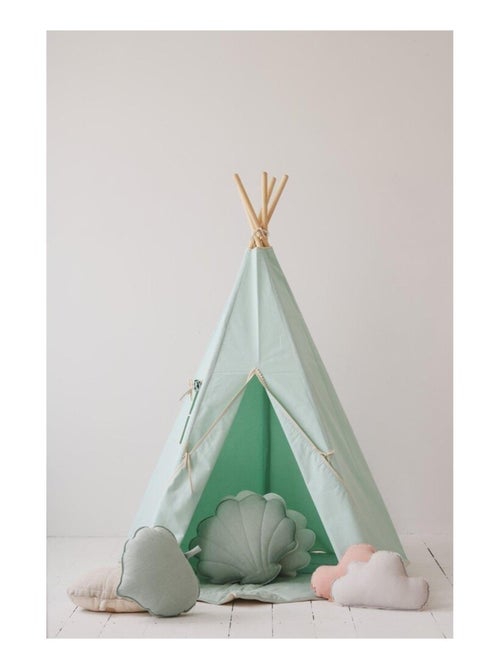Tente Tipi avec pompoms et tapis Menthe en coton - Kiabi