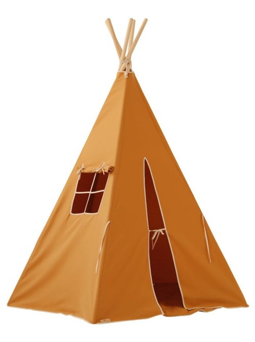 Tente Tipi avec pompoms et tapis Ochre en coton - Kiabi