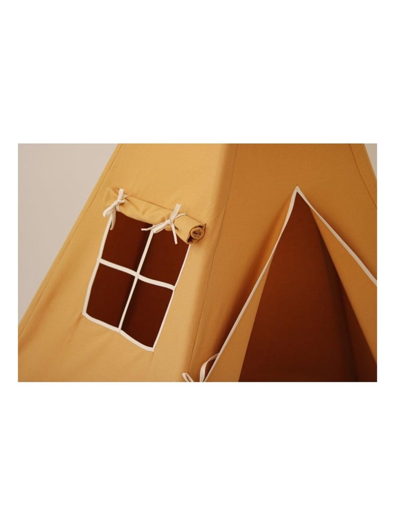 Tente Tipi avec pompoms et tapis Ochre en coton Orange - Kiabi