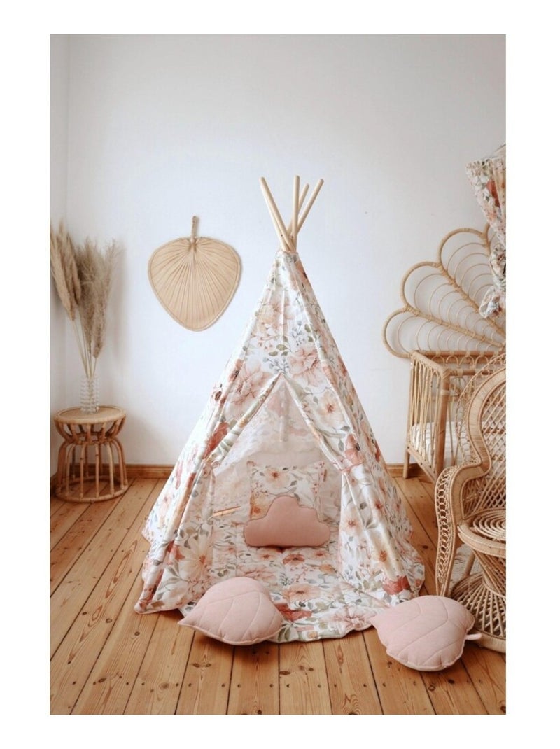 Tente Tipi avec tapis Flower power en coton Beige - Kiabi