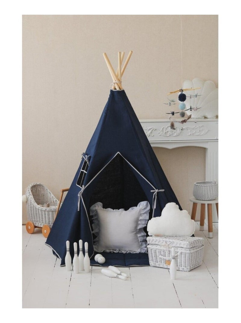 Tente Tipi avec tapis Marine en lin Bleu - Kiabi