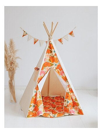 Tente Tipi avec tapis Picnic aux fleurs en coton