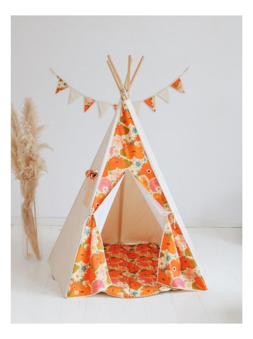 Tente Tipi avec tapis Picnic aux fleurs en coton - Kiabi