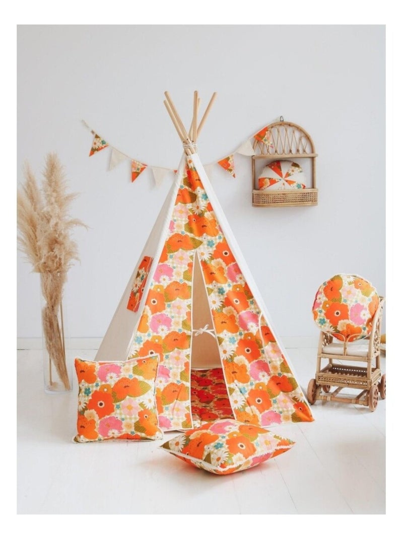 Tente Tipi avec tapis Picnic aux fleurs en coton Beige - Kiabi