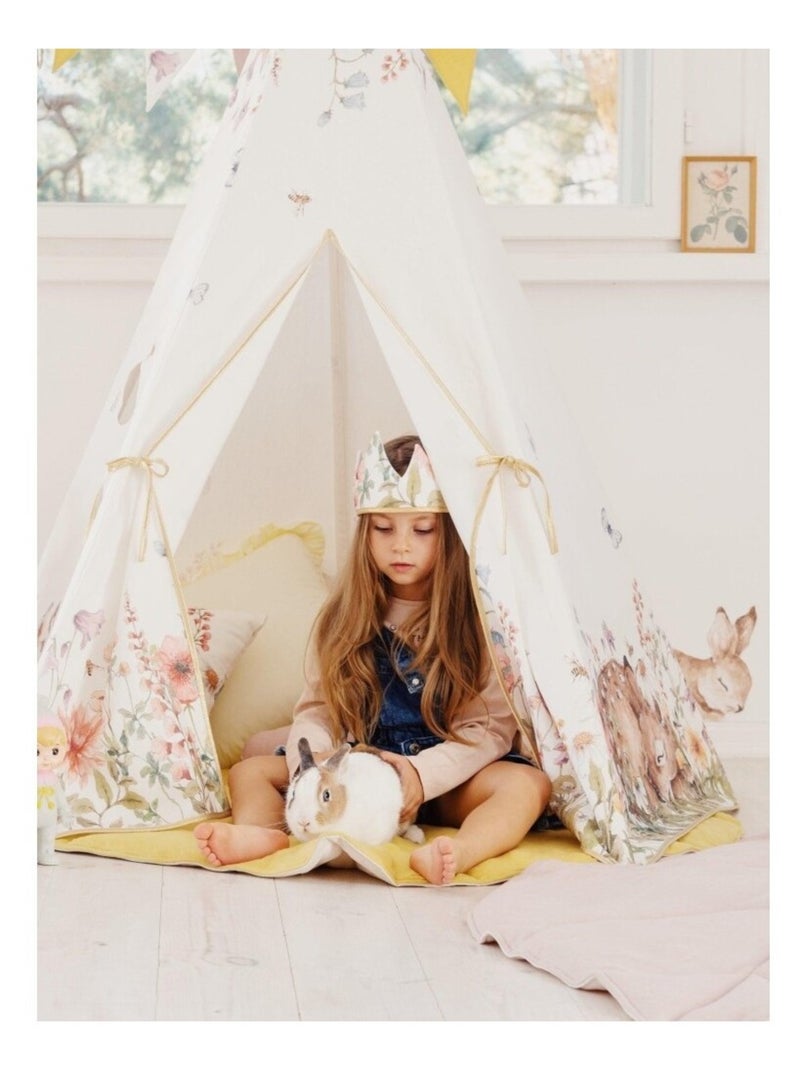 Tente Tipi avec tapis Wildflowers en coton Beige - Kiabi