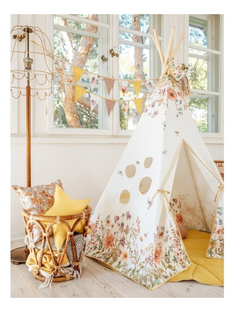 Tente Tipi avec tapis Wildflowers en coton Beige - Kiabi