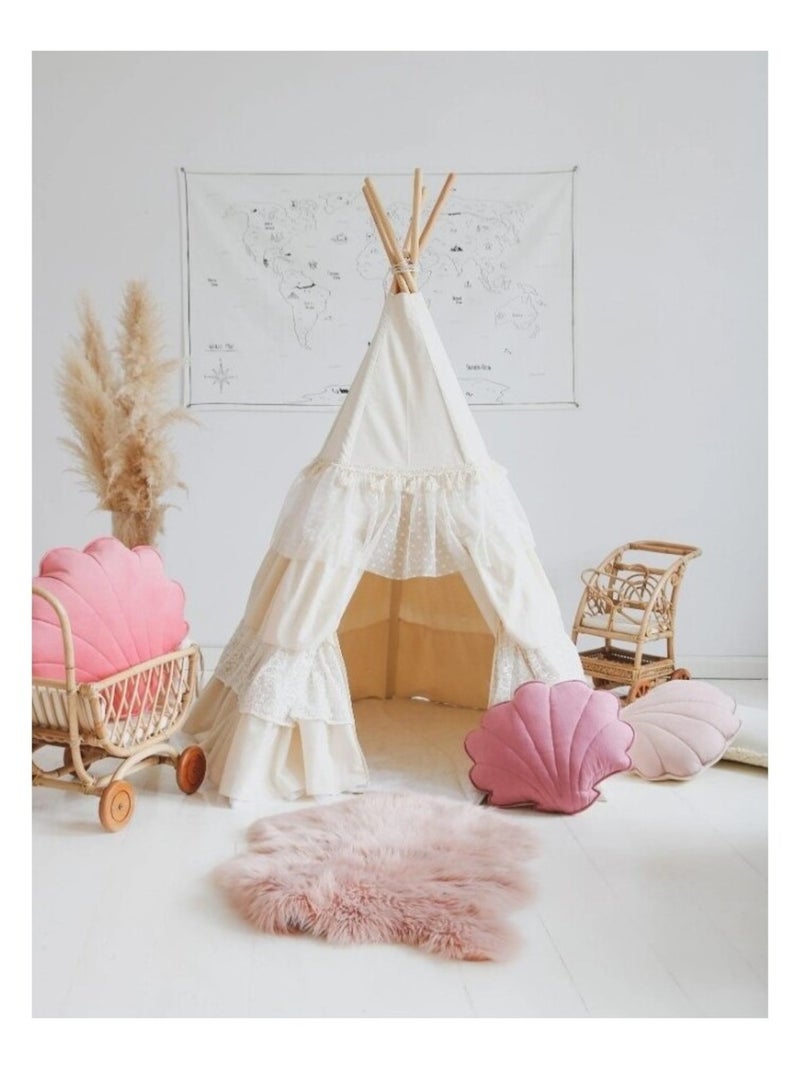 Tente Tipi avec volants Shabby Chic  en coton Beige - Kiabi