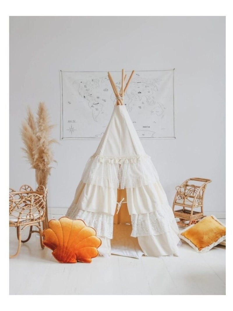 Tente Tipi avec volants Shabby Chic  en coton Beige - Kiabi