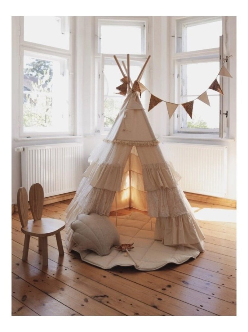 Tente Tipi avec volants Shabby Chic  en coton Beige - Kiabi