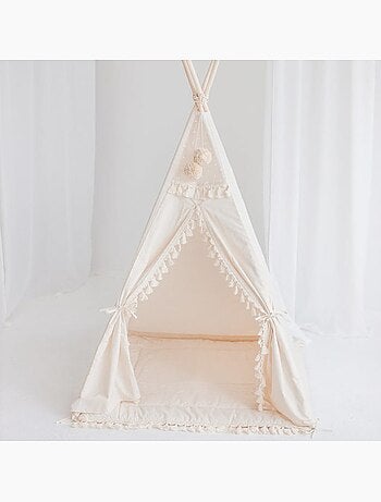 Tente tipi carrée avec pompons