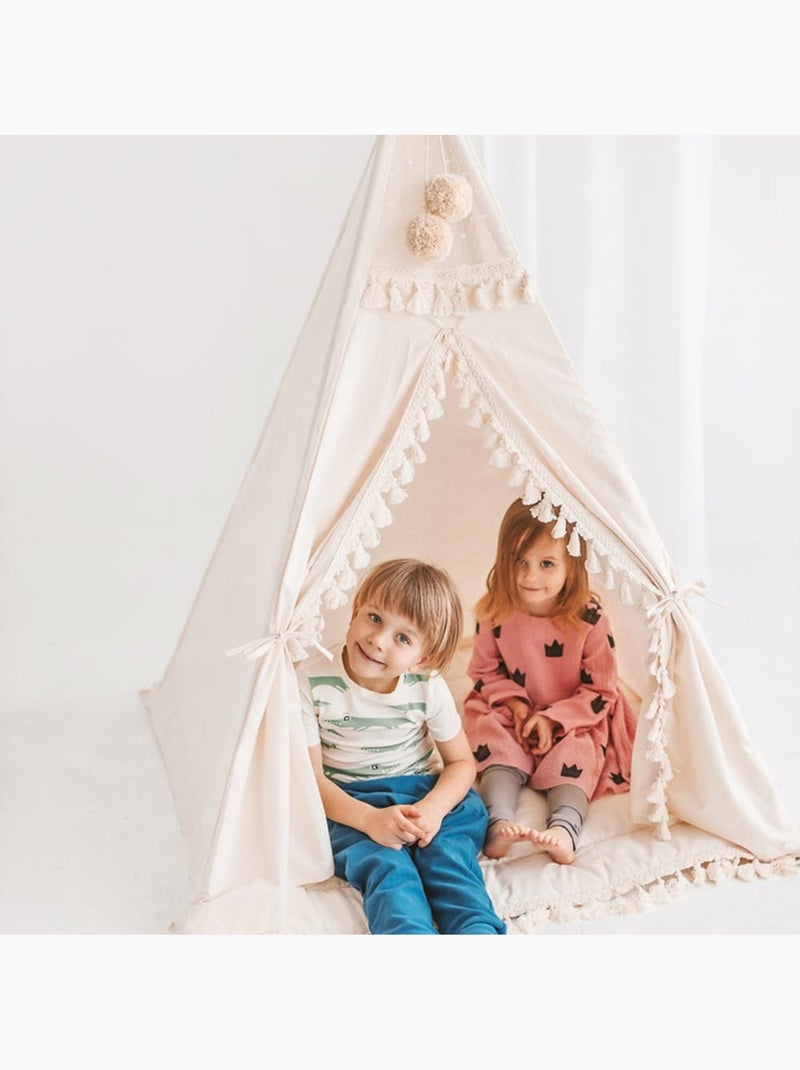 Tente tipi carrée avec pompons Beige - Kiabi