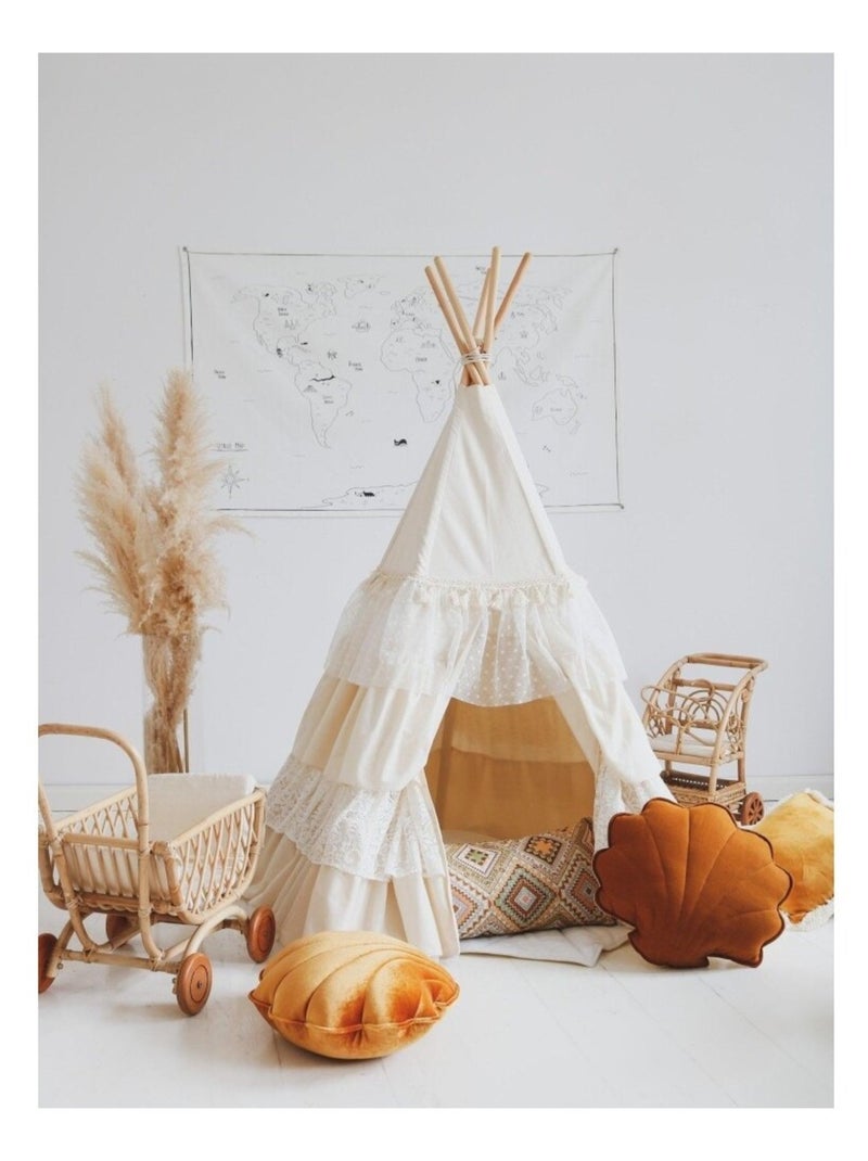 Tente Tipi Chic avec volants en coton Beige - Kiabi