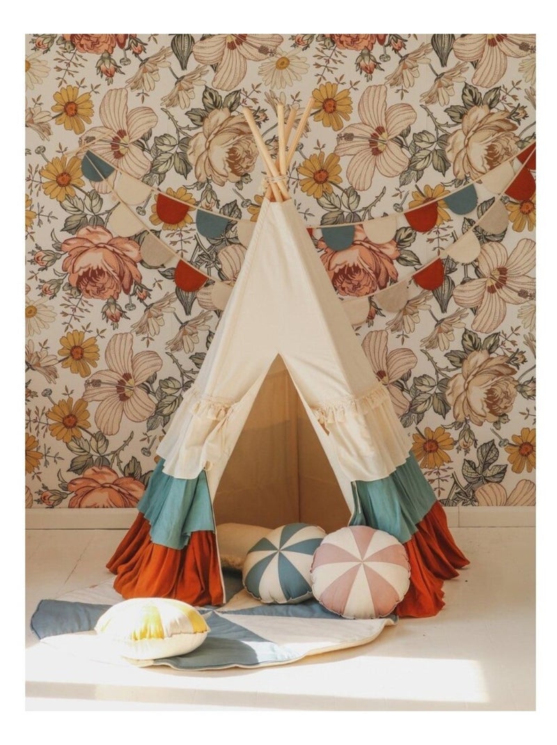 Tente Tipi Cirque avec volants en lin et coton Beige - Kiabi