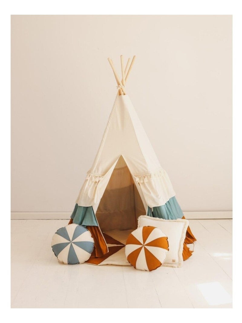 Tente Tipi Cirque avec volants en lin et coton Beige - Kiabi