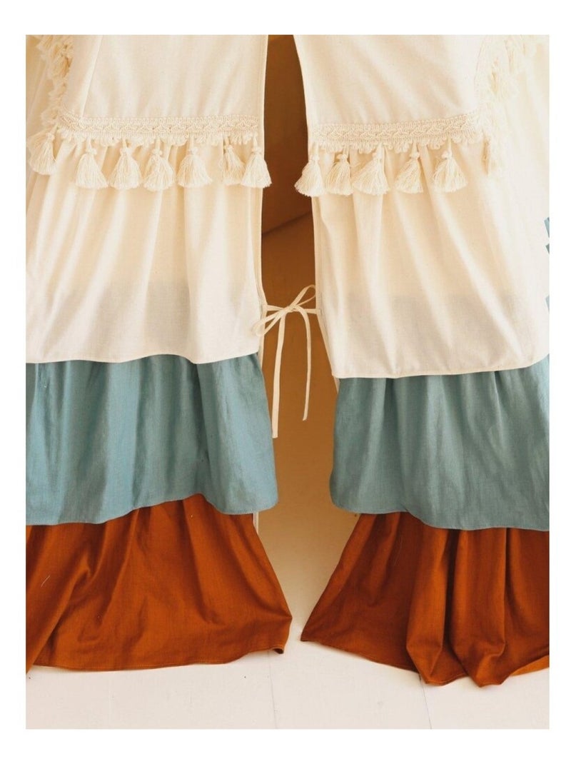 Tente Tipi Cirque avec volants en lin et coton Beige - Kiabi