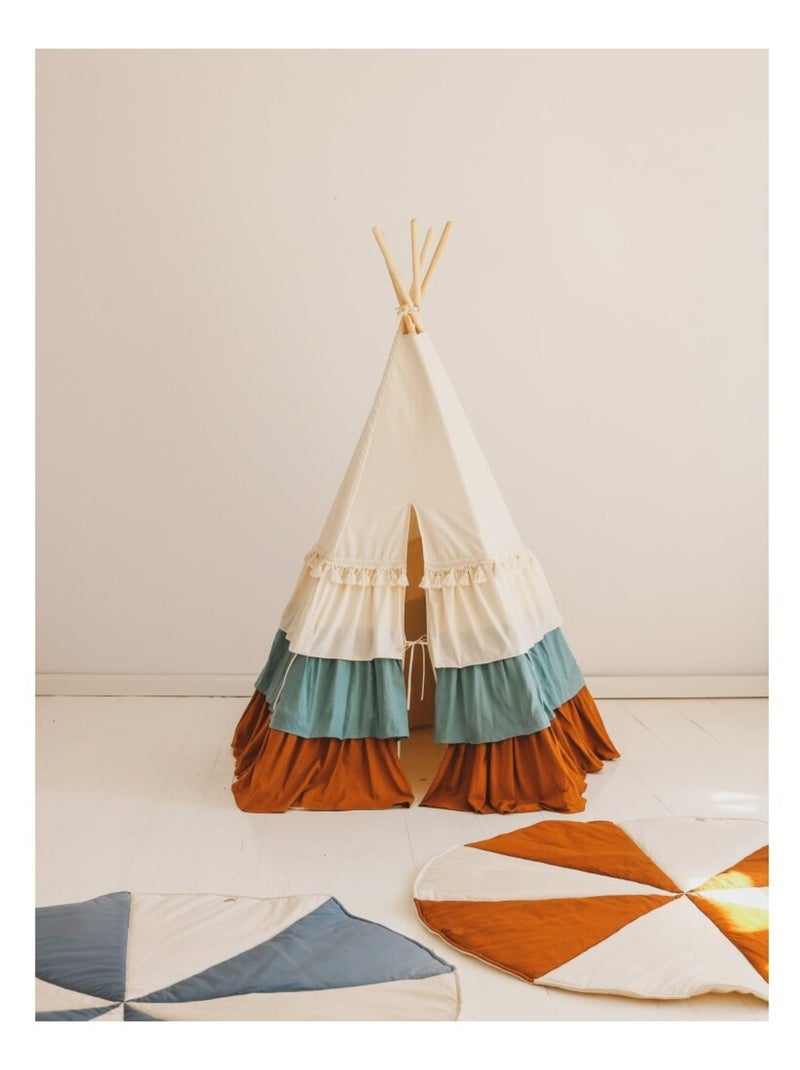 Tente Tipi Cirque avec volants et tapis en coton Beige - Kiabi