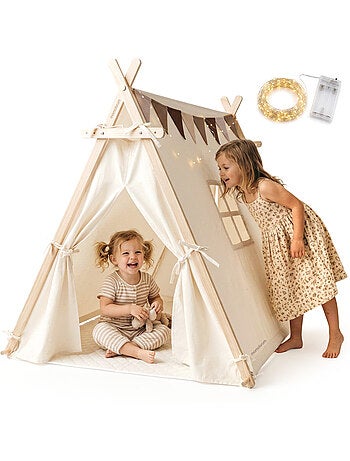 Tente tipi de jeu en bois enfant 110x90x120cm led mamabrum