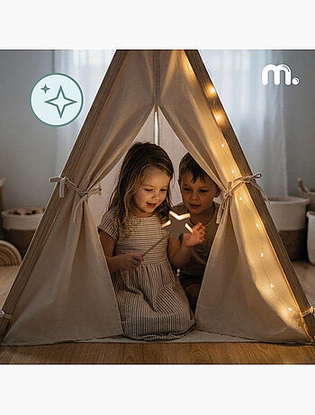 Tente tipi de jeu en bois enfant 110x90x120cm led mamabrum