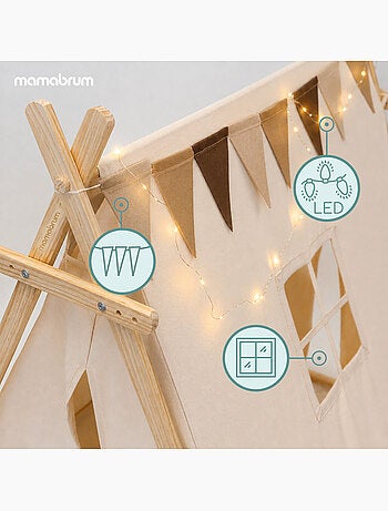 Tente tipi de jeu en bois enfant 110x90x120cm led mamabrum