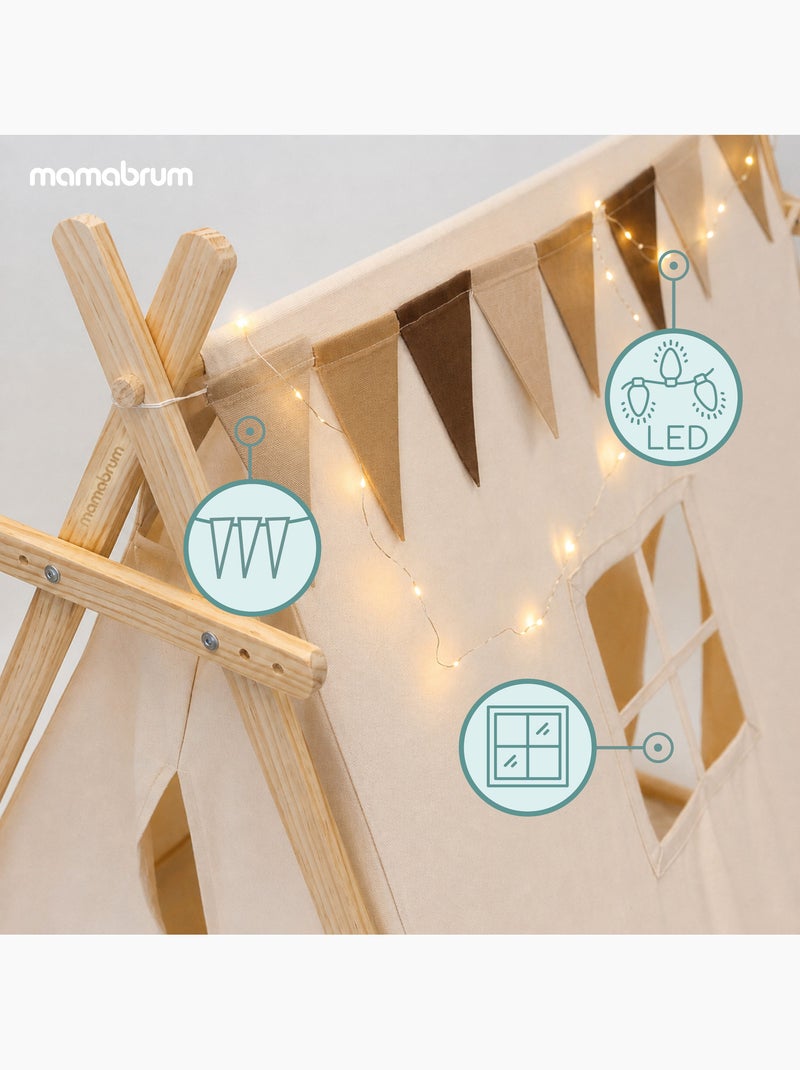 Tente tipi de jeu en bois enfant 110x90x120cm led mamabrum N/A - Kiabi