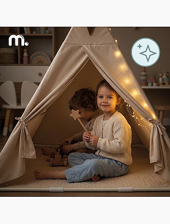 Tente tipi de jeu enfant grande cabane 110x110x120cm led mamabrum