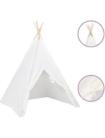 Tente tipi enfant en bois avec sac de transport, tissu texturé blanc - vidaxl