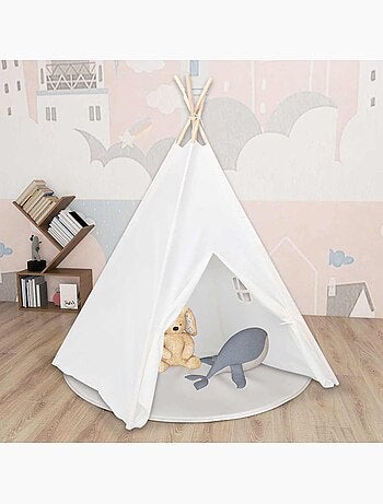 Tente tipi enfant en bois avec sac de transport, tissu texturé blanc - vidaxl