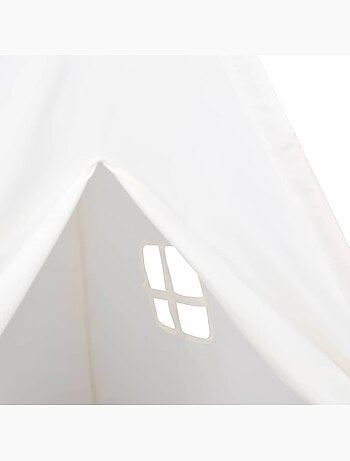 Tente tipi enfant en bois avec sac de transport, tissu texturé blanc - vidaxl