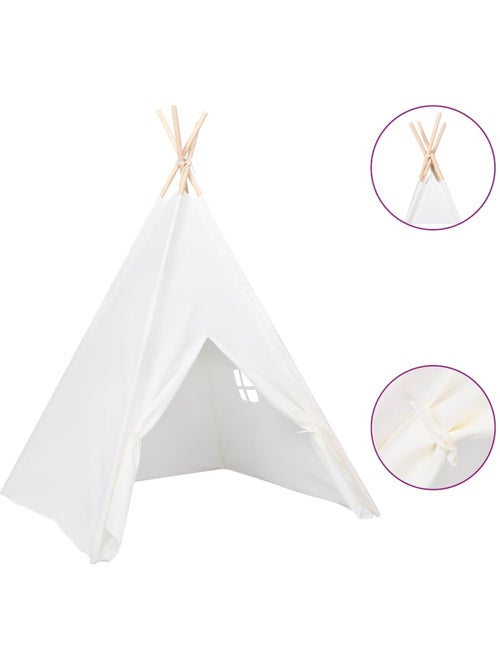 Tente tipi enfant en bois avec sac de transport, tissu texturé blanc - vidaxl - Kiabi