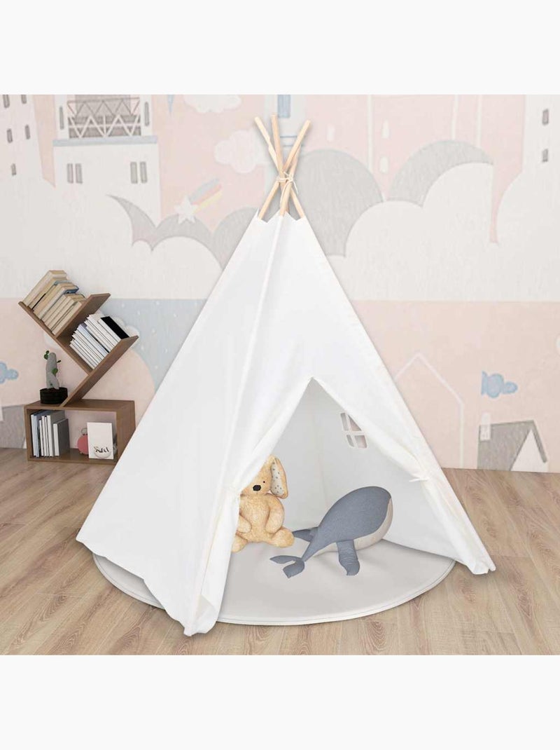 Tente tipi enfant en bois avec sac de transport, tissu texturé blanc - vidaxl Blanc - Kiabi
