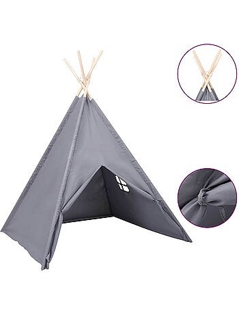 Tente tipi enfant en bois avec sac de transport, tissu texturé blanc - vidaxl