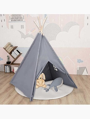 Tente tipi enfant en bois avec sac de transport, tissu texturé blanc - vidaxl