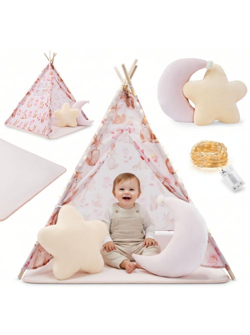 Tente tipi enfant en bois pin et tissu tapis antidérapant led - 100x100 cm - Kiabi Tente tipi enfant en bois pin et tissu tapis antidérapant led - 100x100 cm - Kiabi