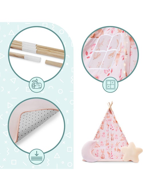 Tente tipi enfant en bois pin et tissu tapis antidérapant led - 100x100 cm - Kiabi Tente tipi enfant en bois pin et tissu tapis antidérapant led - 100x100 cm - Kiabi
