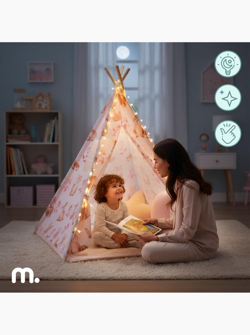 Tente tipi enfant en bois pin et tissu tapis antidérapant led - 100x100 cm - Kiabi Tente tipi enfant en bois pin et tissu tapis antidérapant led - 100x100 cm - Kiabi