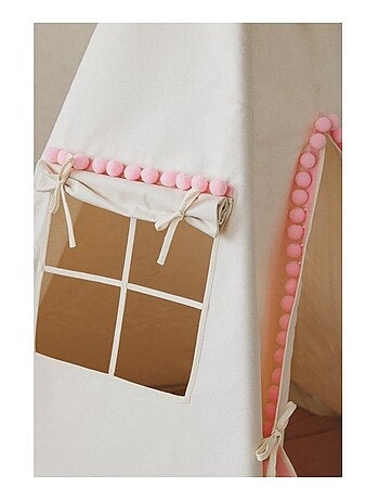 Tente Tipi Fluffy Pompoms avec tapis en coton