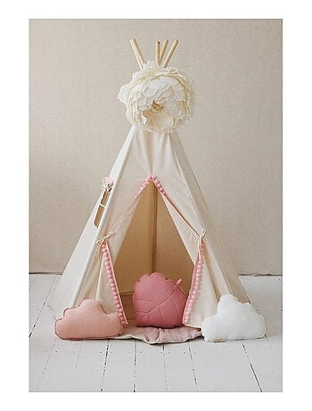 Tente Tipi Fluffy Pompoms avec tapis en coton
