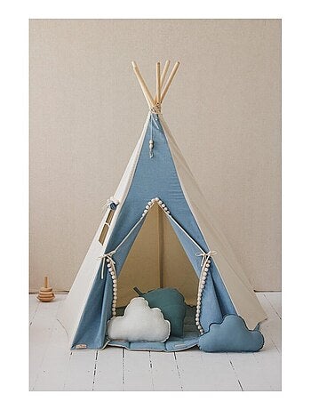 Tente Tipi Jean avec pompoms en coton
