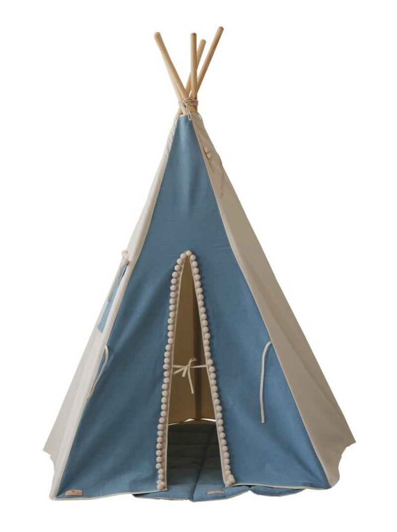 Tente Tipi Jean avec pompoms en coton Bleu - Kiabi