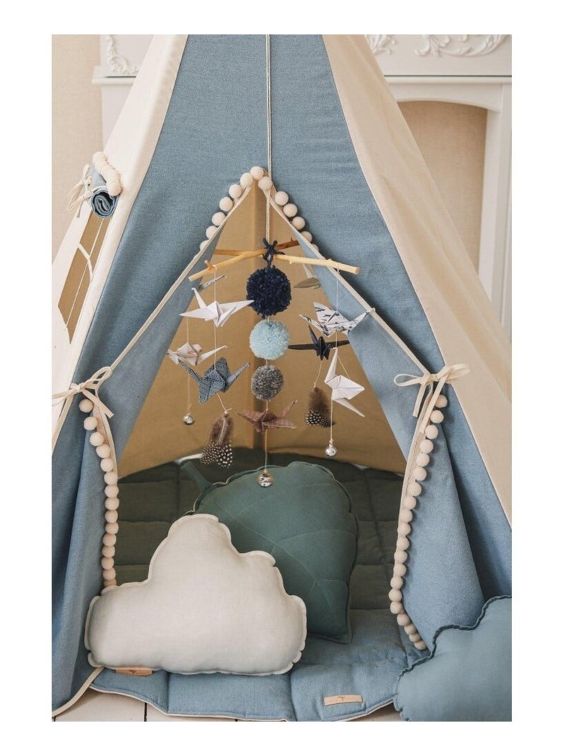 Tente Tipi Jean avec pompoms en coton Bleu - Kiabi