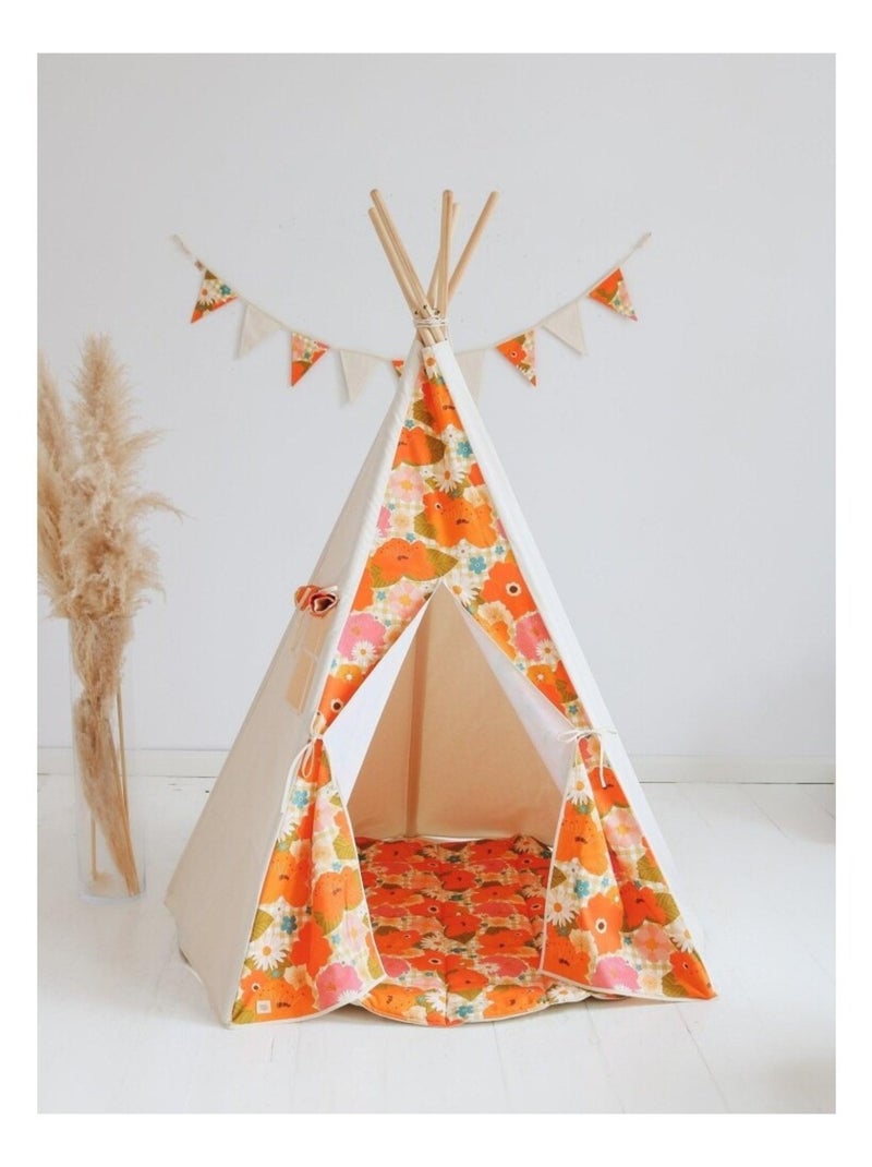 Tente Tipi Pique Nique avec les fleurs en coton Beige - Kiabi