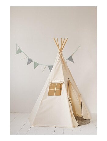 Tente Tipi Pompoms avec tapis en coton