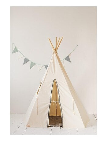Tente Tipi Pompoms avec tapis en coton
