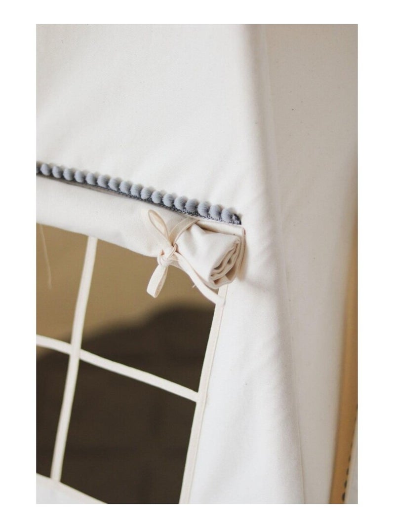 Tente Tipi Pompoms avec tapis en coton Beige - Kiabi