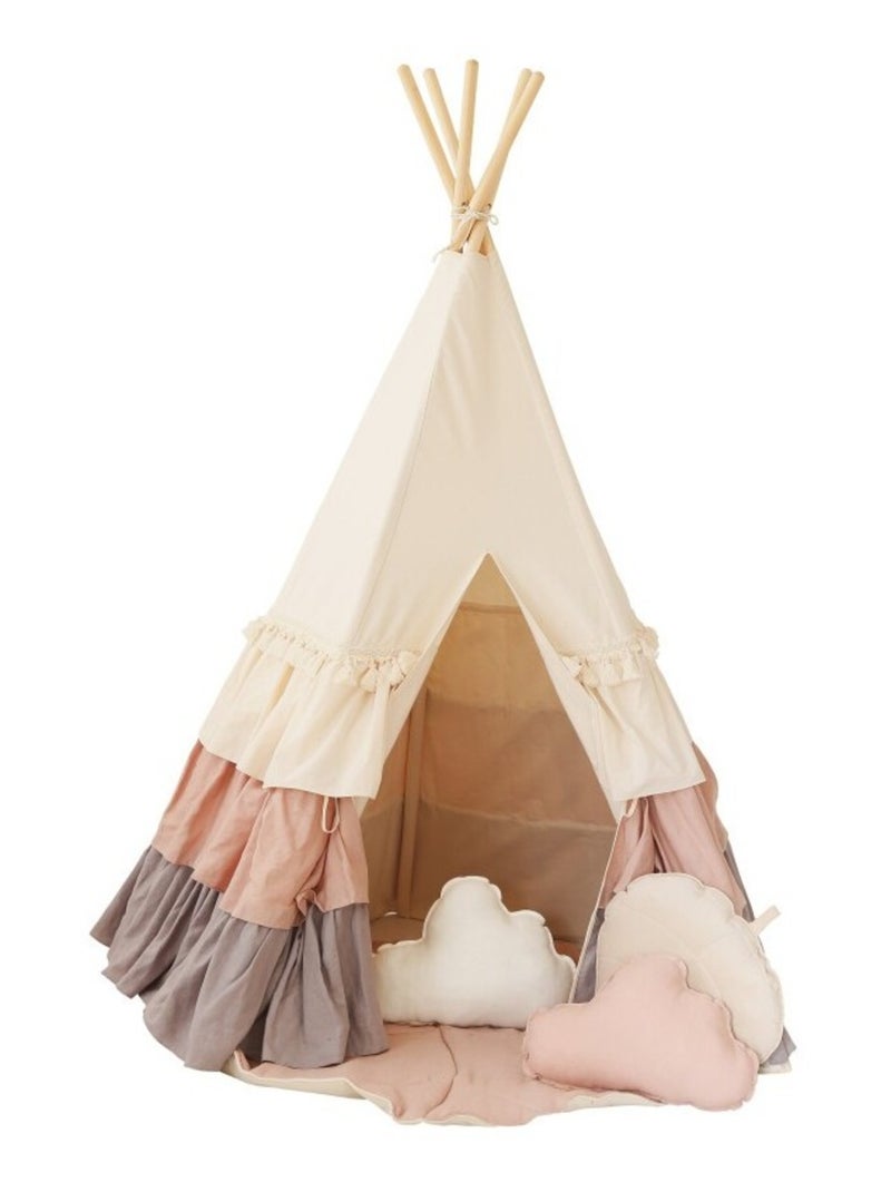 Tente Tipi Powder Frills à volants en lin et coton Beige - Kiabi