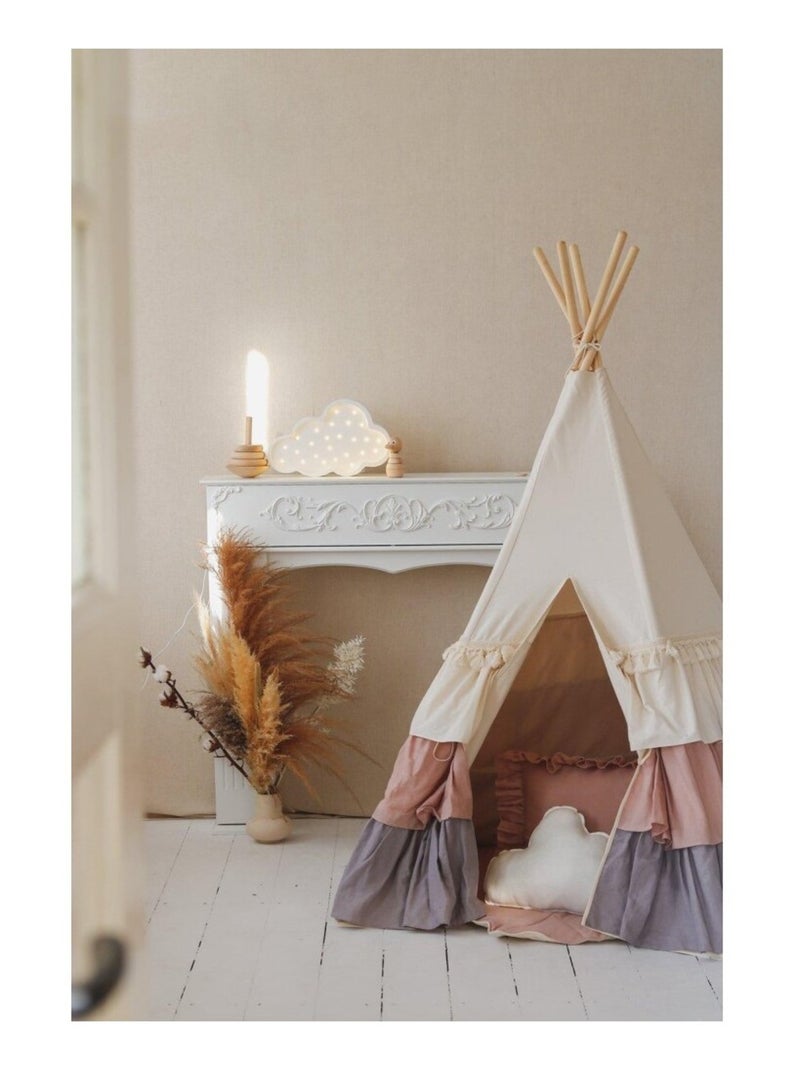 Tente Tipi Powder Frills à volants en lin et coton Beige - Kiabi