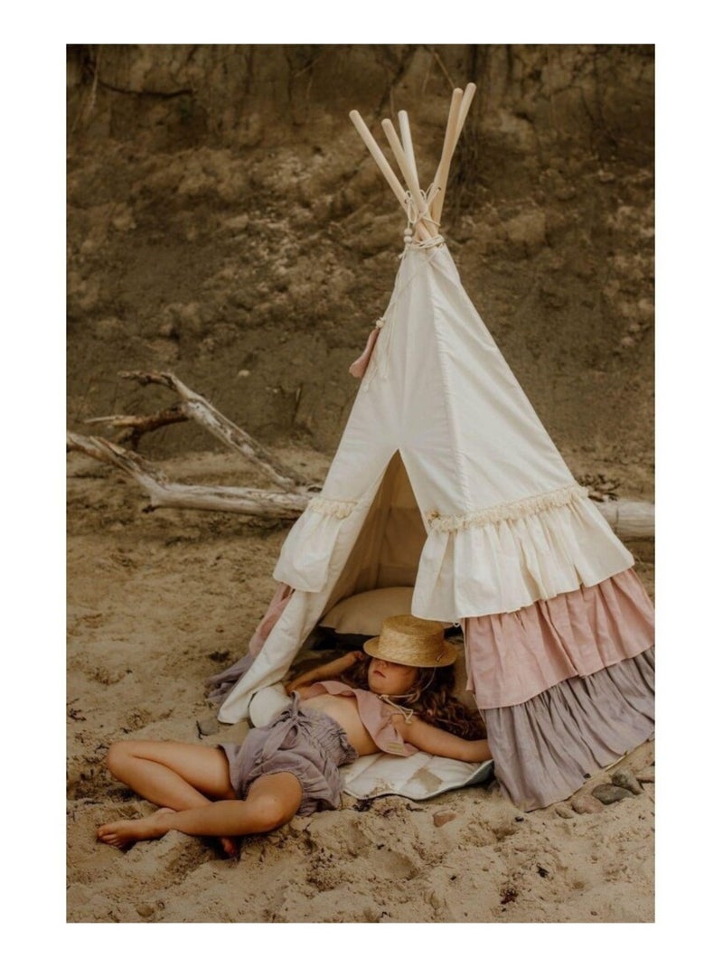 Tente Tipi Powder Frills à volants en lin et coton Beige - Kiabi