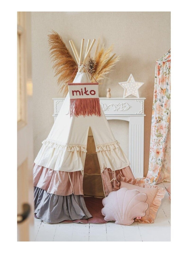 Tente Tipi Powder Frills à volants en lin et coton Beige - Kiabi
