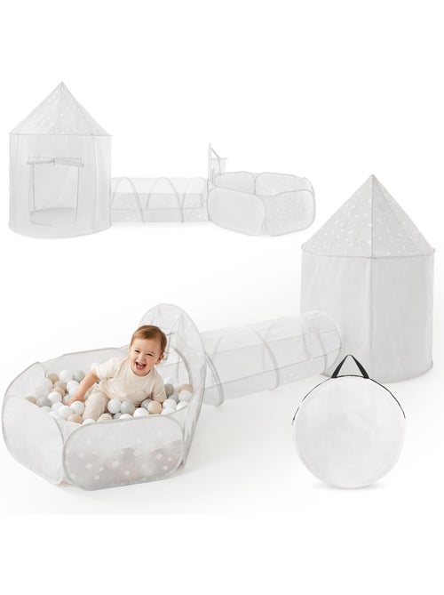 Tente tunnel enfant 3 en 1 château piscine à balles pop-up dim 300x120 cm gris - Kiabi Tente tunnel enfant 3 en 1 château piscine à balles pop-up dim 300x120 cm gris - Kiabi
