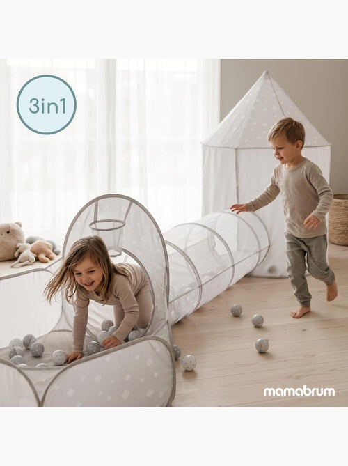 Tente tunnel enfant 3 en 1 château piscine à balles pop-up dim 300x120 cm gris - Kiabi Tente tunnel enfant 3 en 1 château piscine à balles pop-up dim 300x120 cm gris - Kiabi